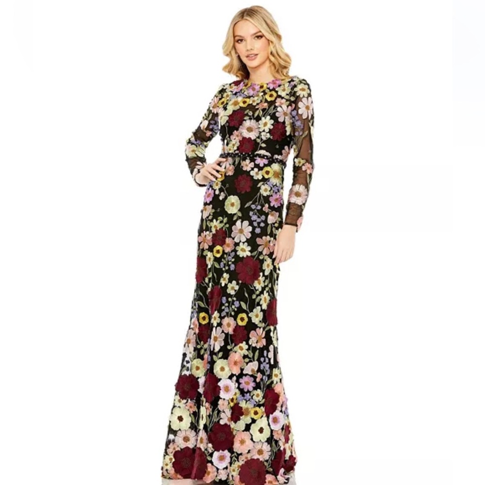 NWT Mac Duggal Floral Embroidered Long Sleeve Dress